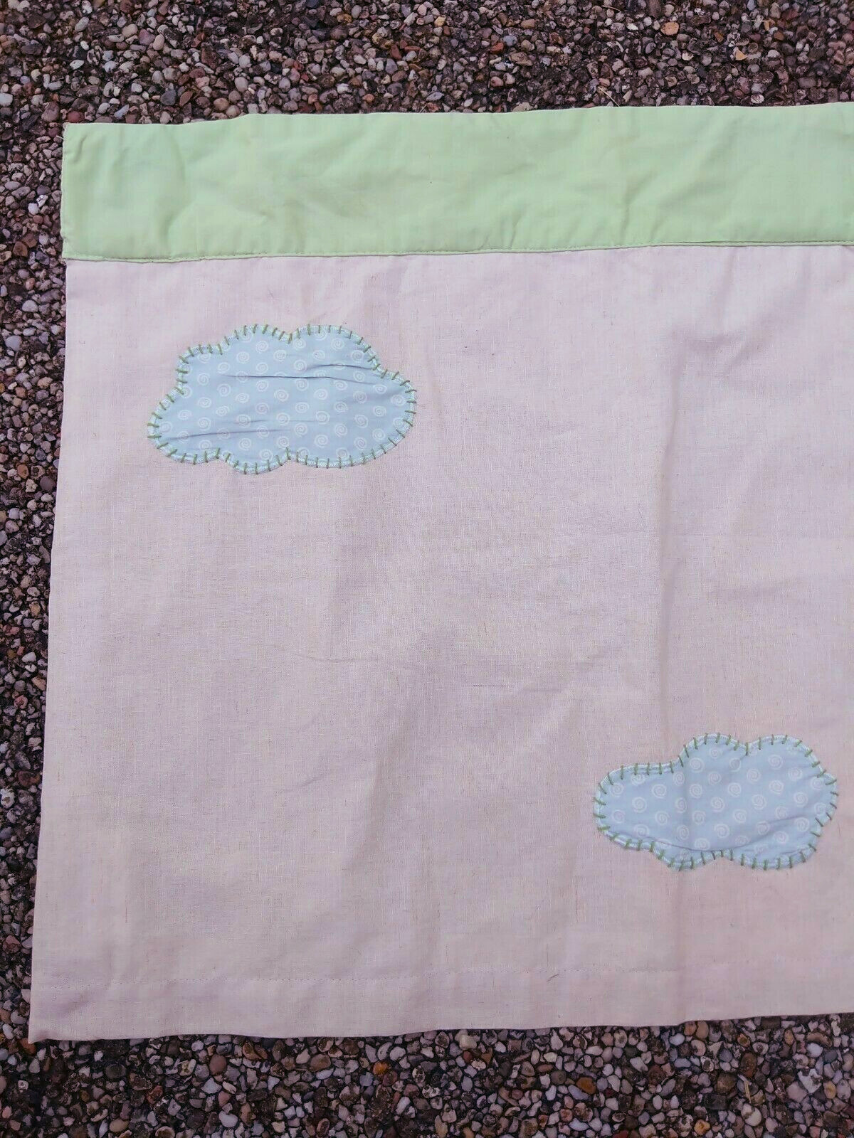 Pottery Barn Kids Embroidered Clouds Peach Green Curtain Valance VTG 44 X 18