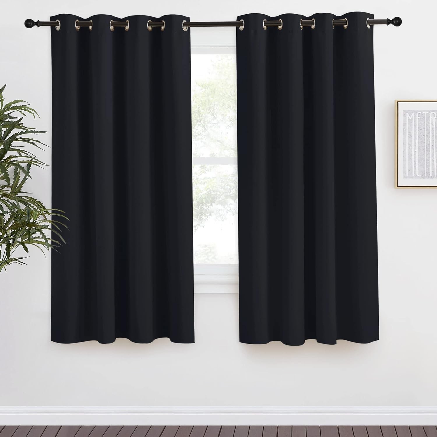 Black Blackout Curtain 68 inch Length, W55 x L68 Inch, 8 Grommets , 1 Piece,