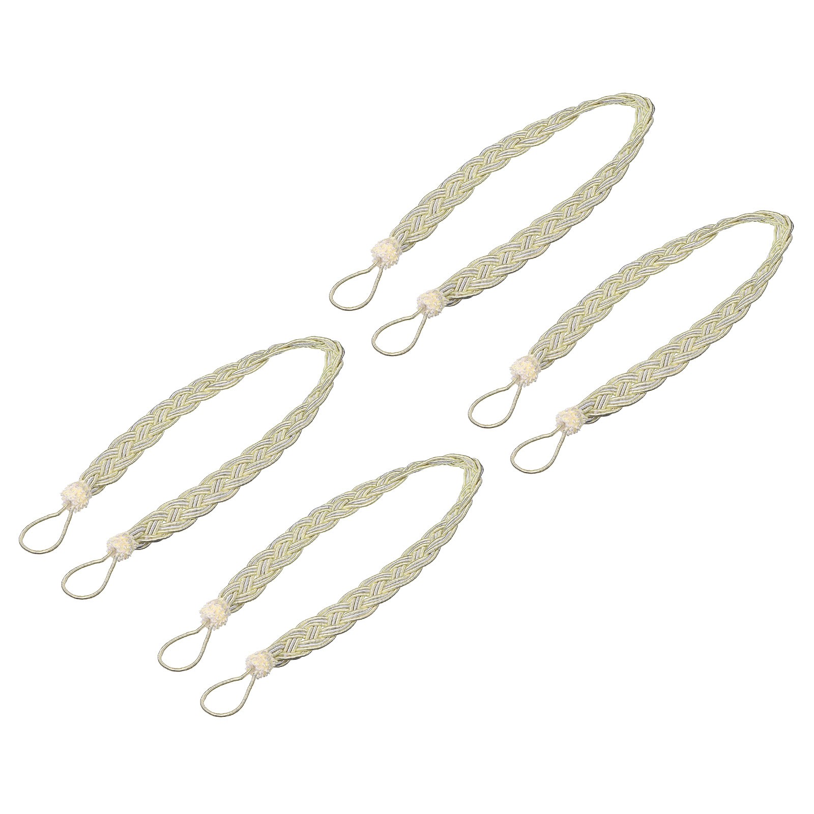 4Pcs 58cm/23″ Curtain Tiebacks Braided Drapery Holdback Holder Beige/Silver