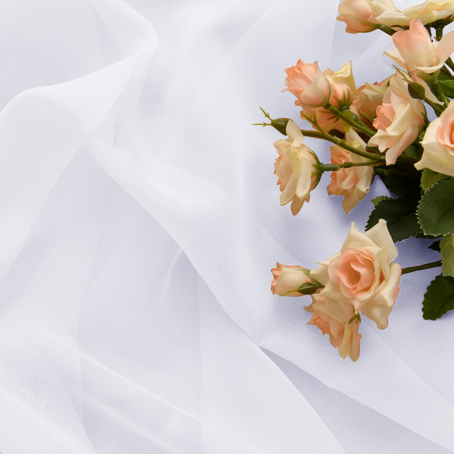 White Sheer Curtains with Tiebacks 2 Panels Lightweight Voile W36 x L72