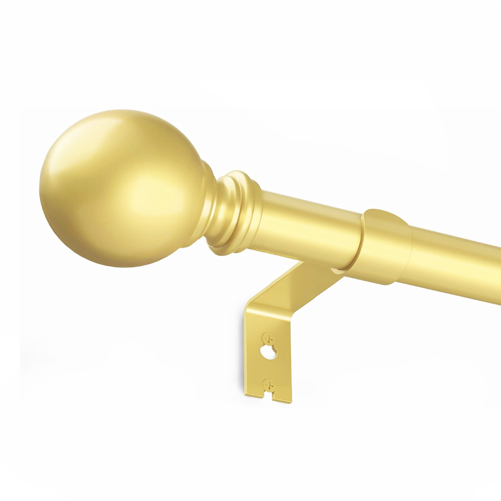 Gold 5/8″ Diameter Adjustable Rod With Classic Round Finials,For Windows 66-120″
