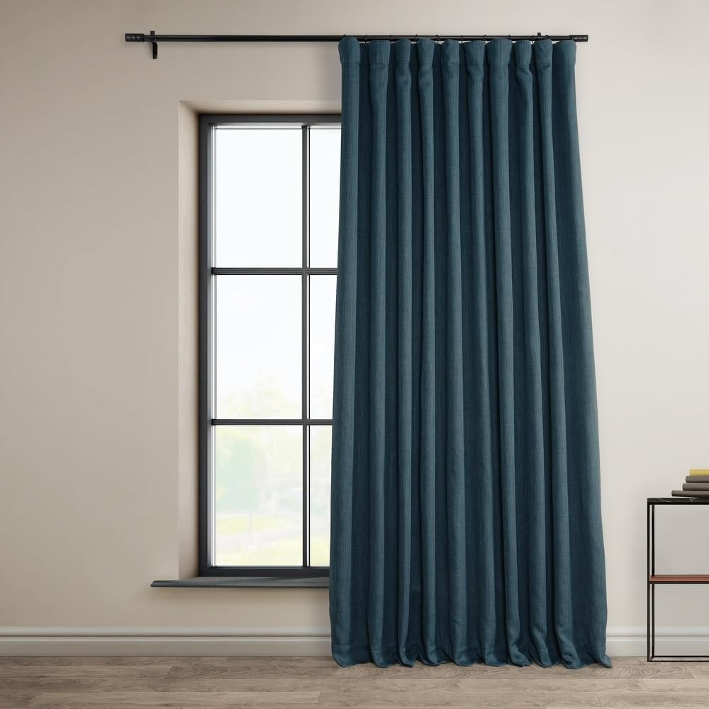 Extra Wide Linen Blackout Curtain Rich Woven Texture Versatile Hanging Options