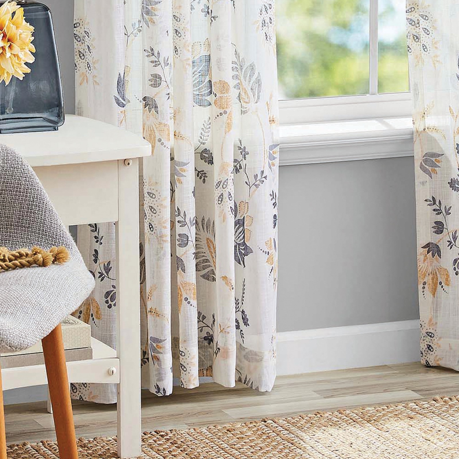 100% Cotton Indoor Sheer Rod Pocket Single Curtain Panel , White , 50″ W x 63″L