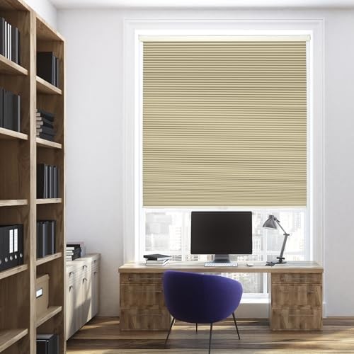 Cordless Cellular Shades, No Drill No Tools 31″W x 48″H Blackout-light Cream