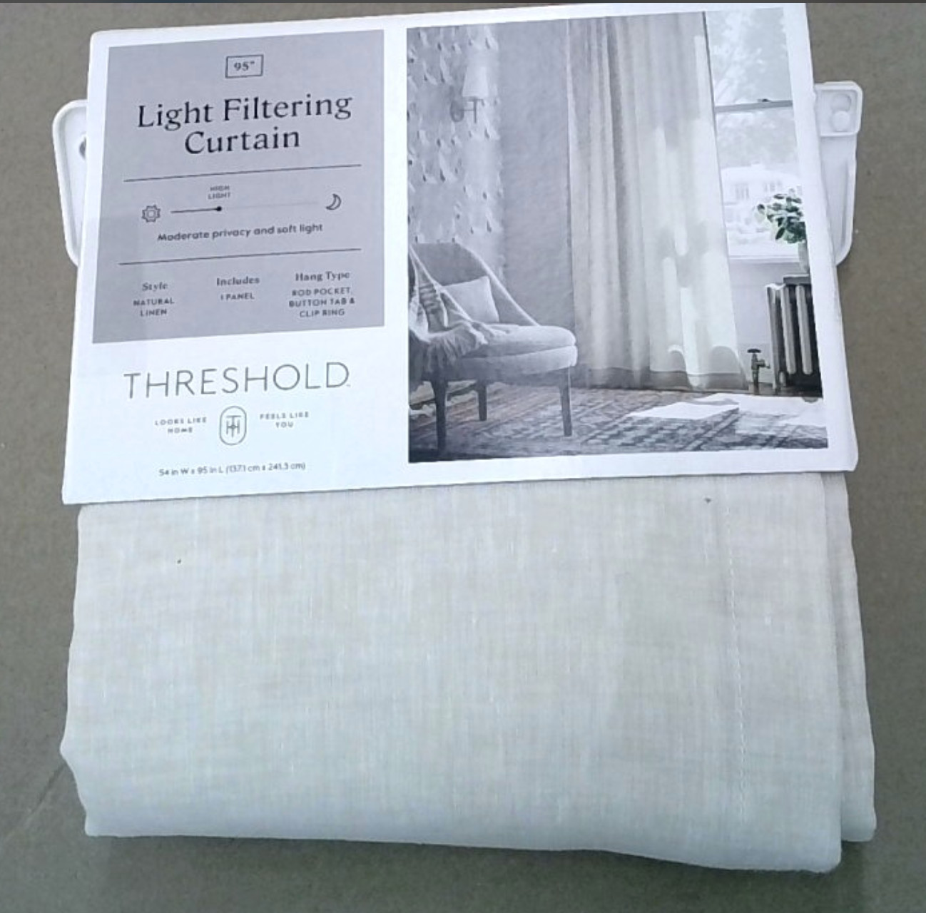 1pc Light Filtering 100% Linen Window Curtain Panel – Threshold 54×95 Home Decor
