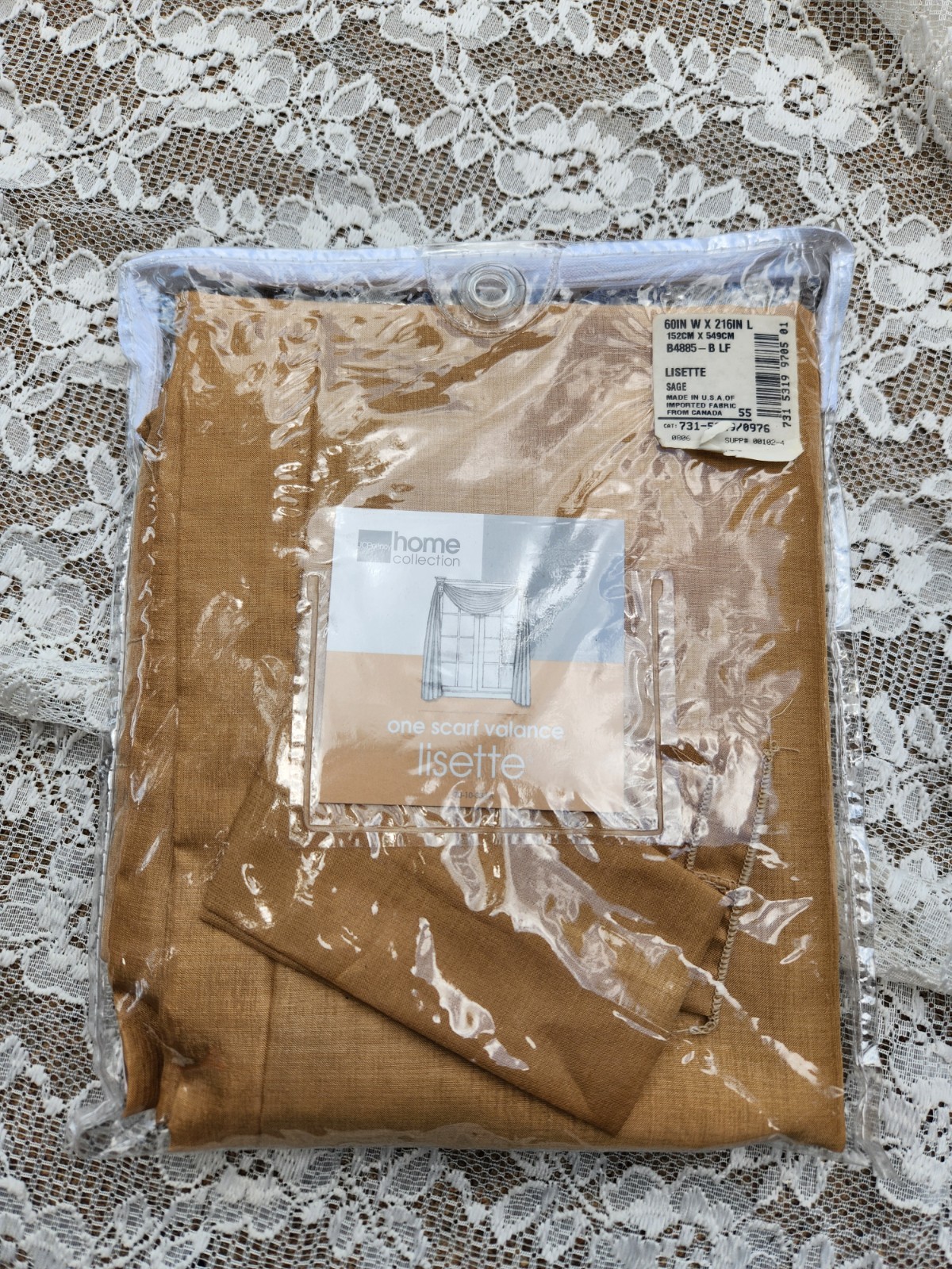 NOS Vtg JC Penney Curtain Lisette Scarf Valance Home Collection 60×216″ Biege