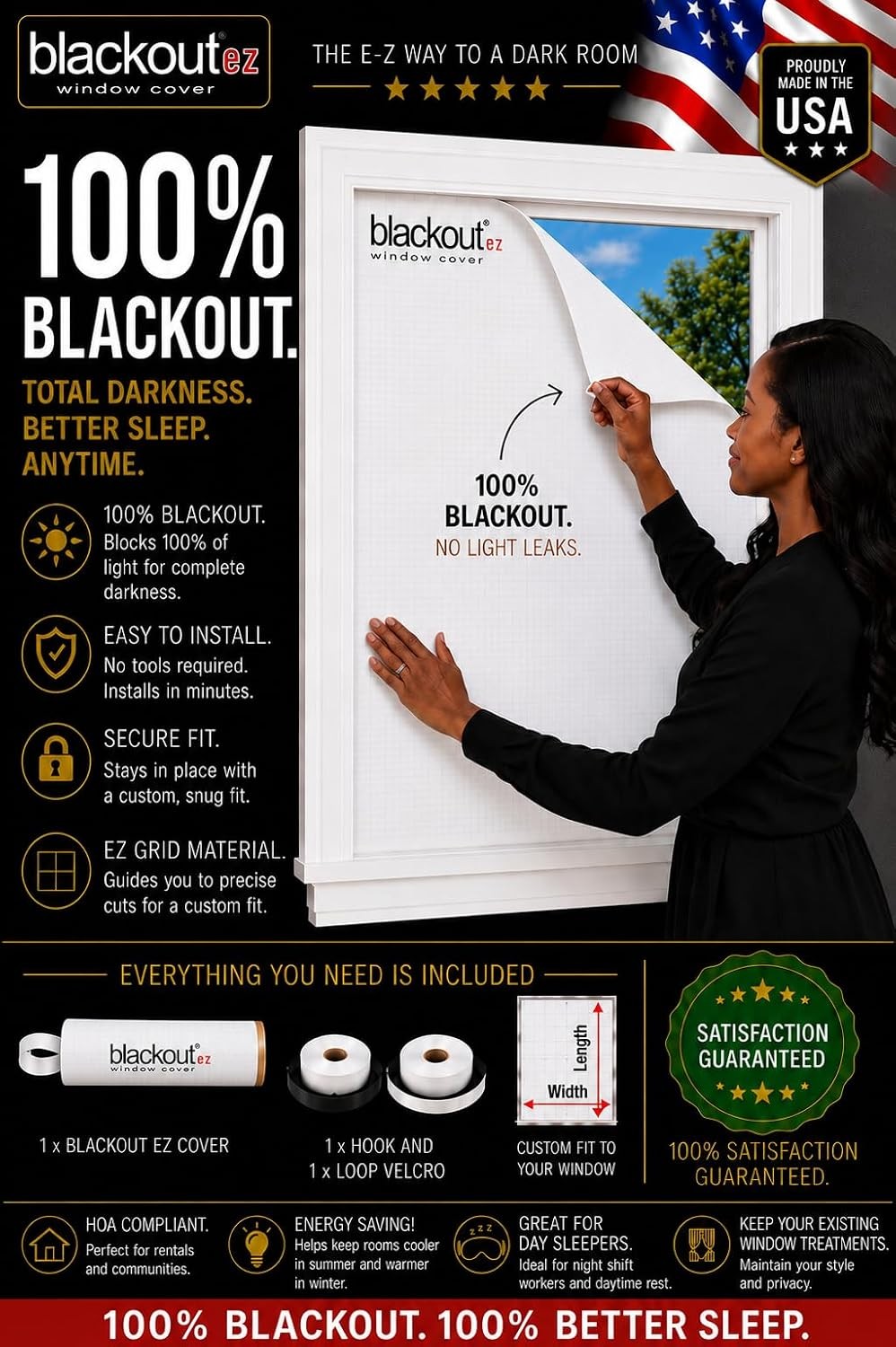 Window Cover – Total Light Blocking Customizable 36x48in | EZ Grid™ Material