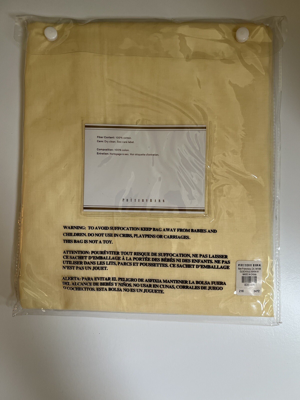 New Pottery Barn Foundations Classic Voile Drape Pole Top 50X84 In 127X213 cm