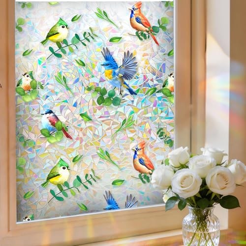 Stained Glass Privacy Window Film 3D Rainbow Bird 17.5″W x 78.7″H Bird Rainbow