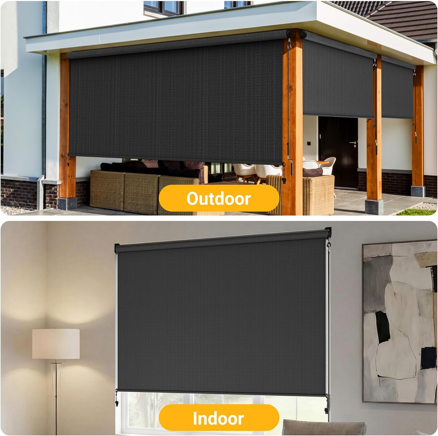 Integrated Outdoor Roller Shade,10’W X 8’H Assembly Free Outdoor Patio Blinds wi