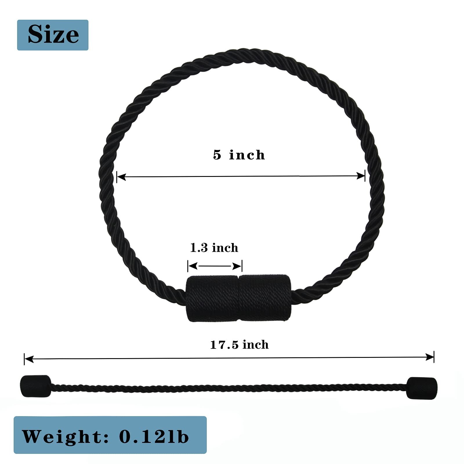 6 Pack Magnetic Curtain Tiebacks – Elegant Black Rope Holdbacks for Drapes & Win