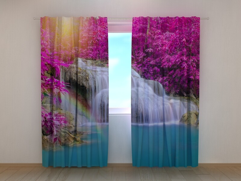 3D Photo Curtain Printed Wonderful Forest Waterfall by Wellmira Made to Measure