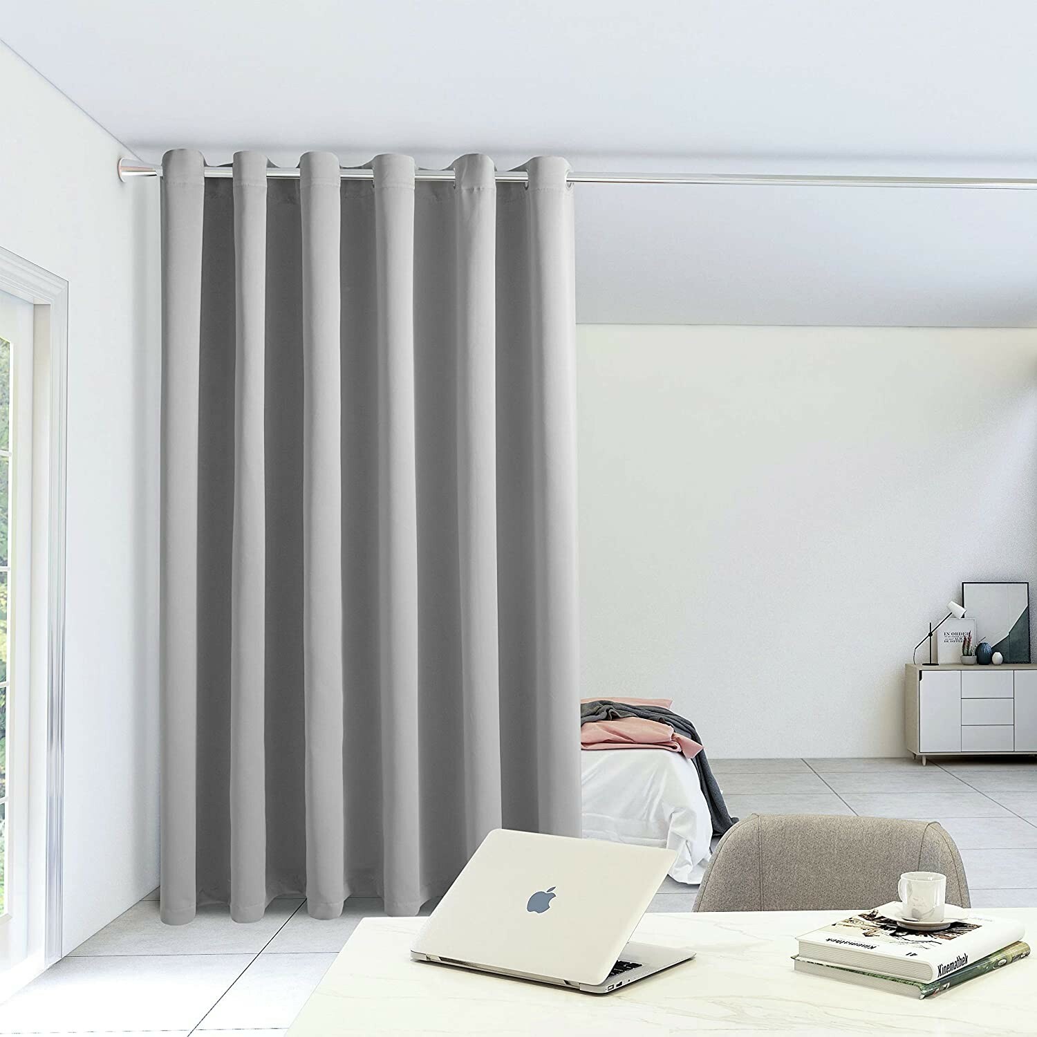 LORDTEX Thermal Insulated Blackout Curtain Fabric Window Panel 100″ by 84″ GREY