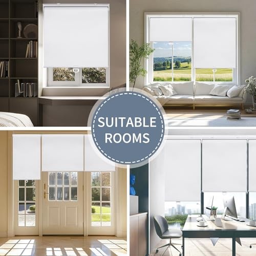 SHADEMOON Cordless Blackout Window Roller Shades, Pull Down 14″W x 72″H White