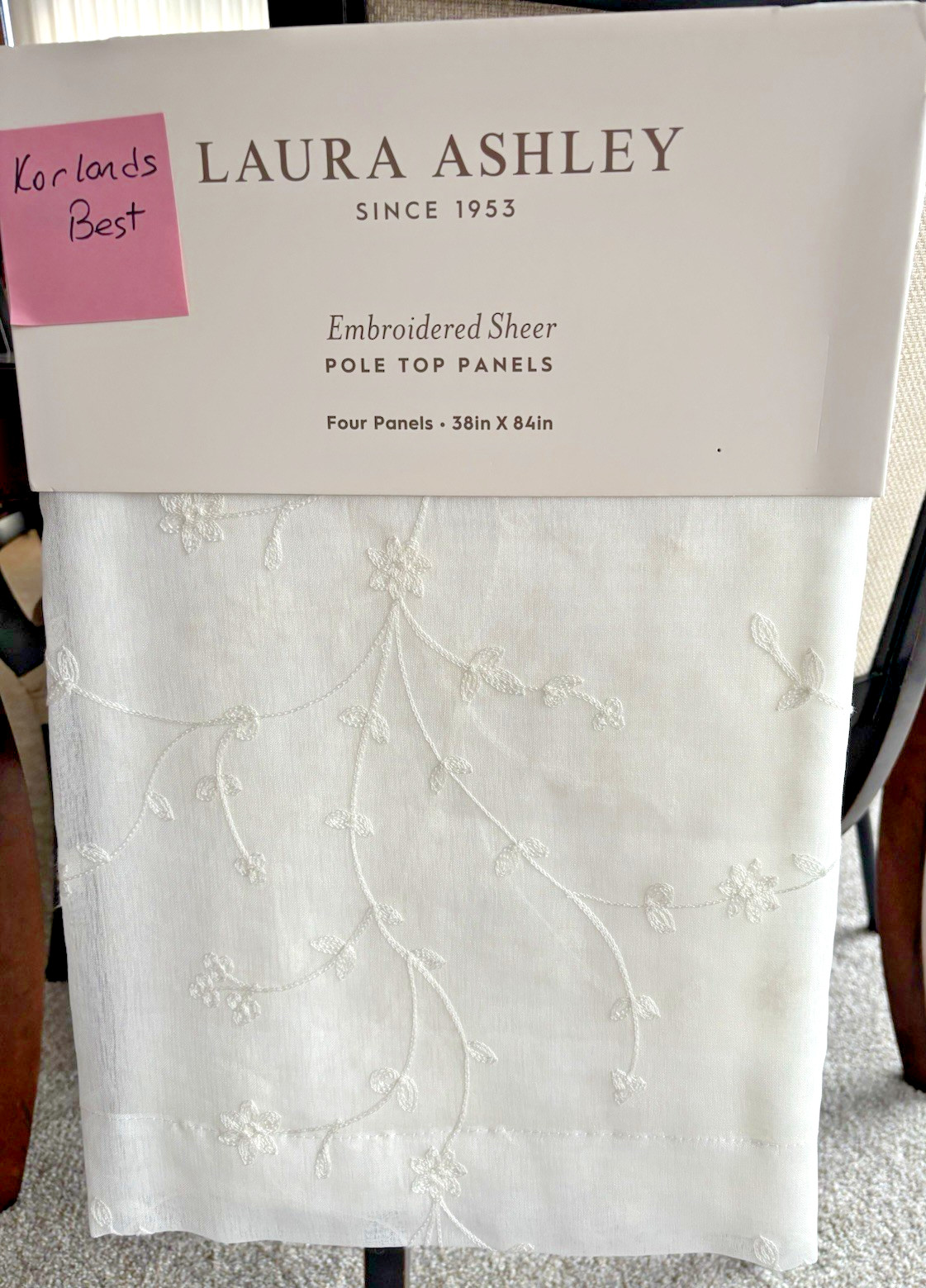 Laura Ashley Window Curtains 4 FOUR Panels 38 x 84 White Sheer Cream Embroidered