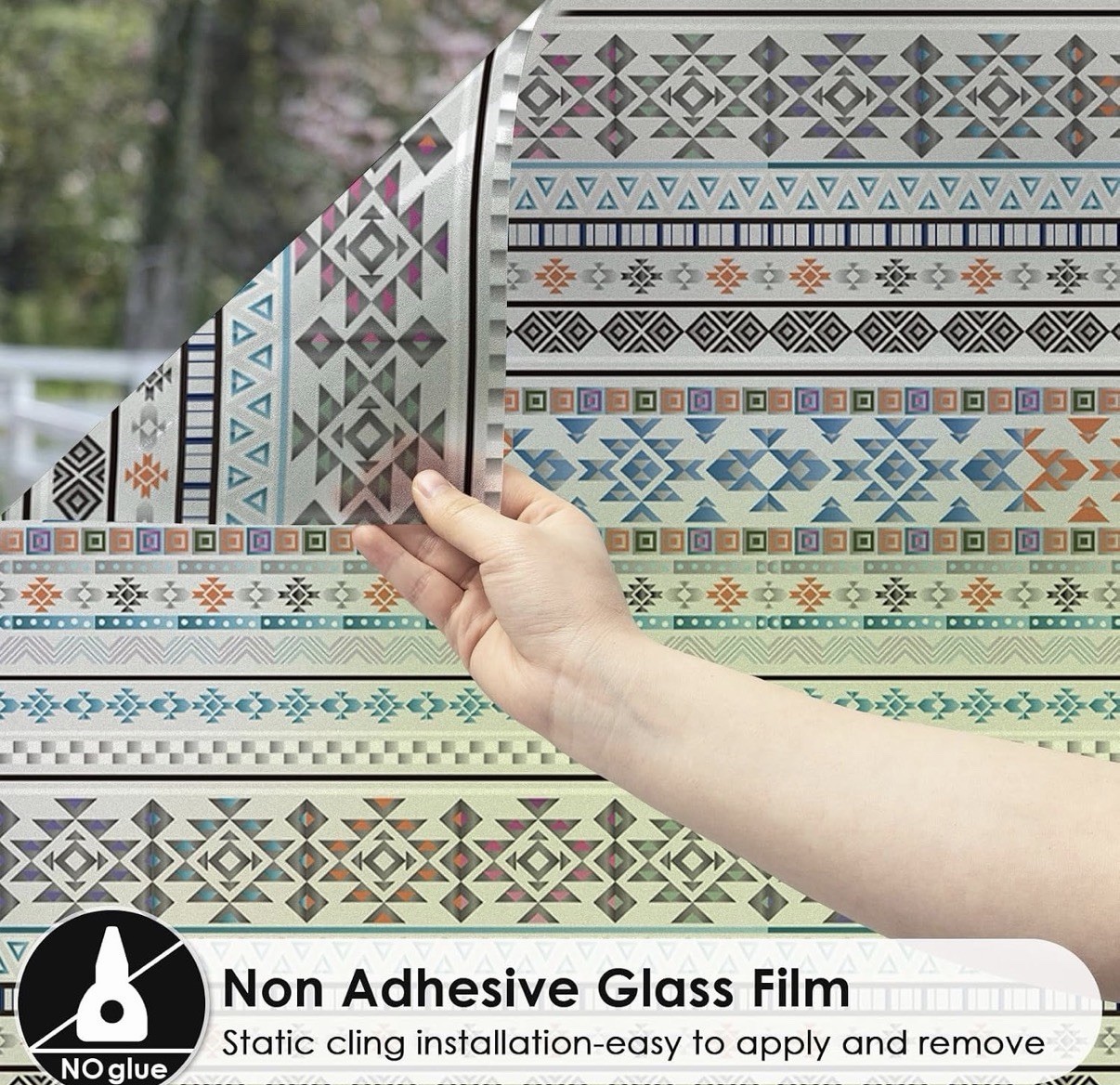 Window Privacy Film Stain Glass Boho Tribal – 17.7” X 78.7’ w Tool Easy Install