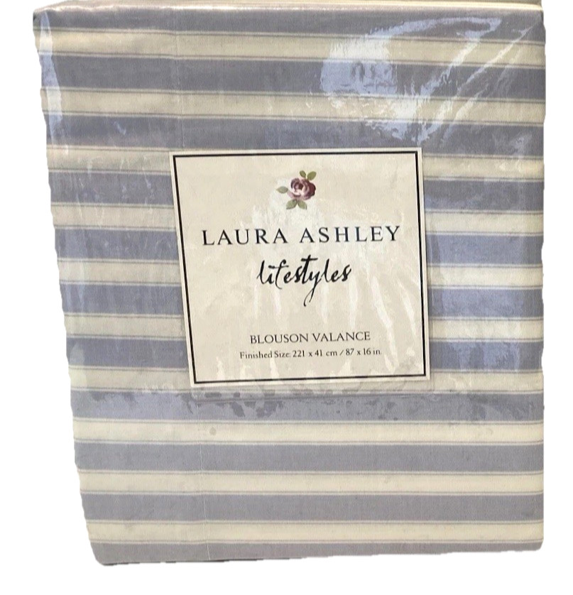 VTG Laura Ashley Abbeville Blouson Valance Coastal Blue &White Stripe 87×16 RARE