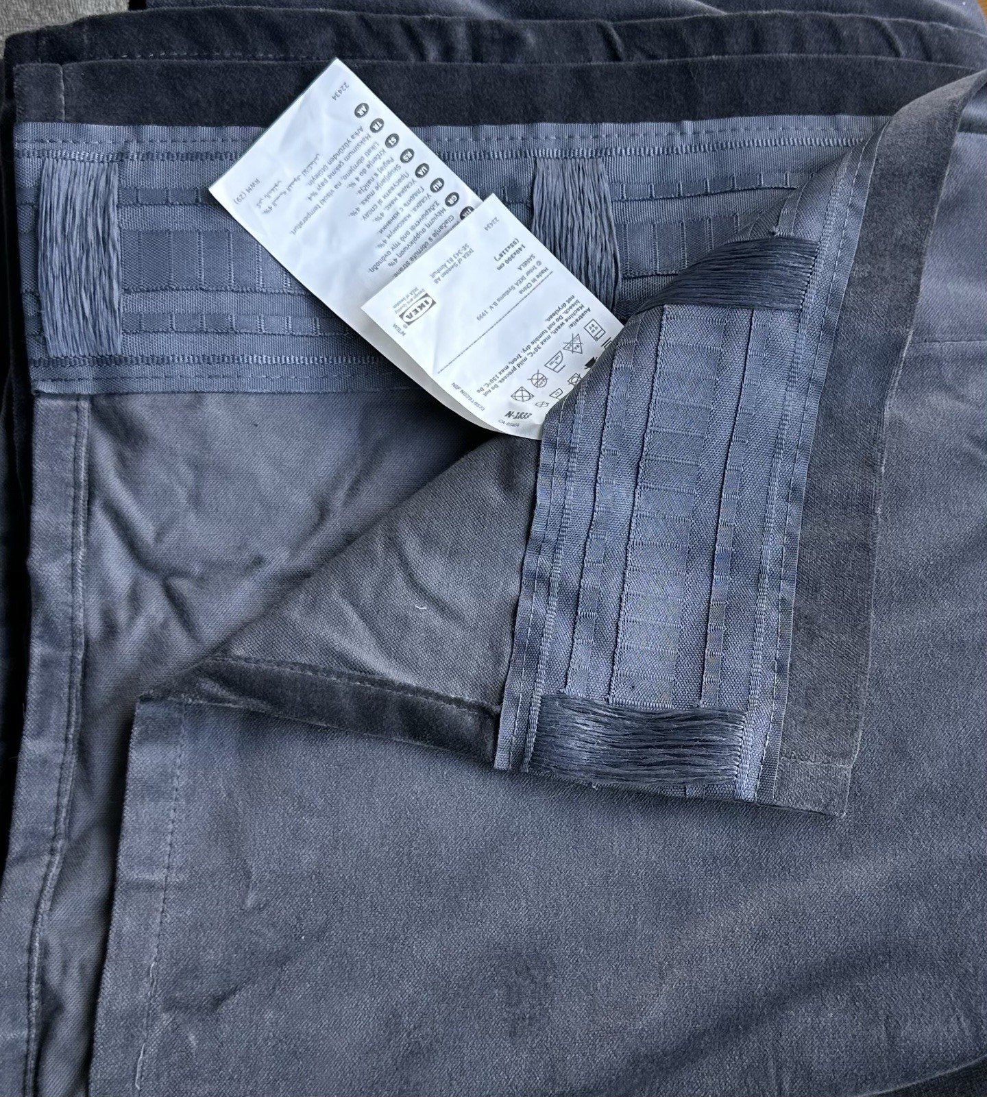 One Pair Ikea SANELA Gray Velvet Curtains 55×98” Rod Pocket