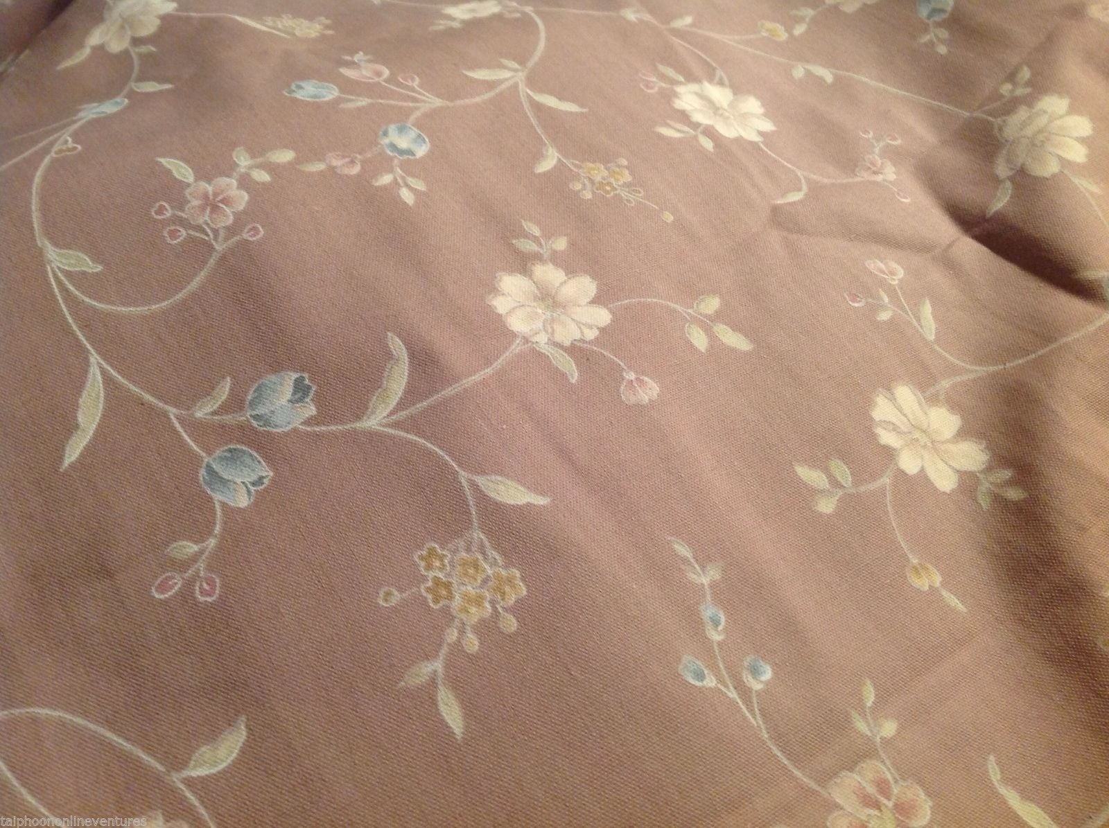 Material Brown Linen White Blue Pink Flowers 10 yrds 48″ wide Curtains