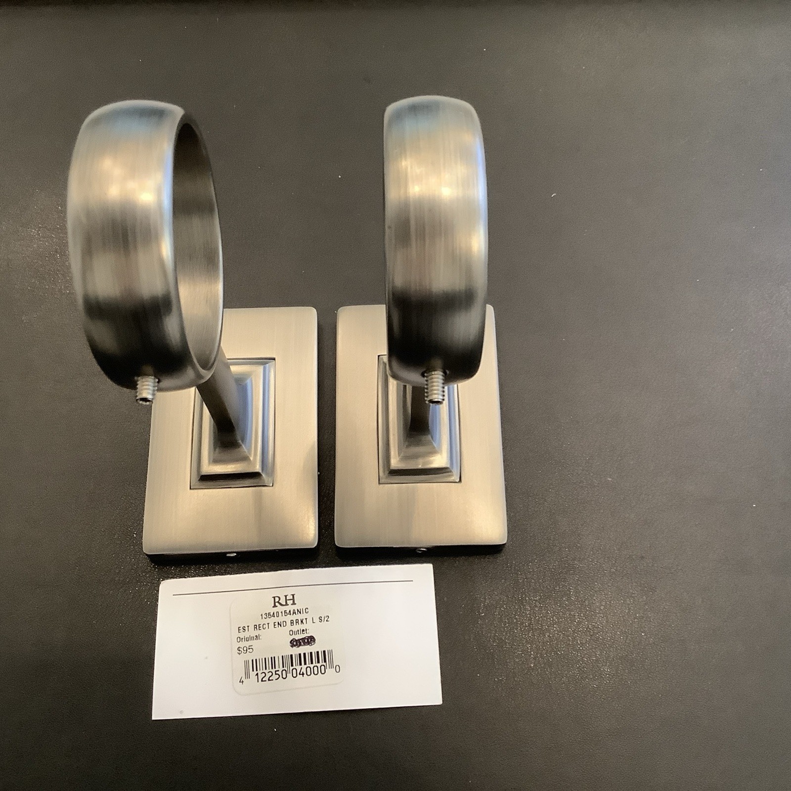 Restoration Hardware Large Rectangle End Brackets Antique Nickel Set Of 2 NEW