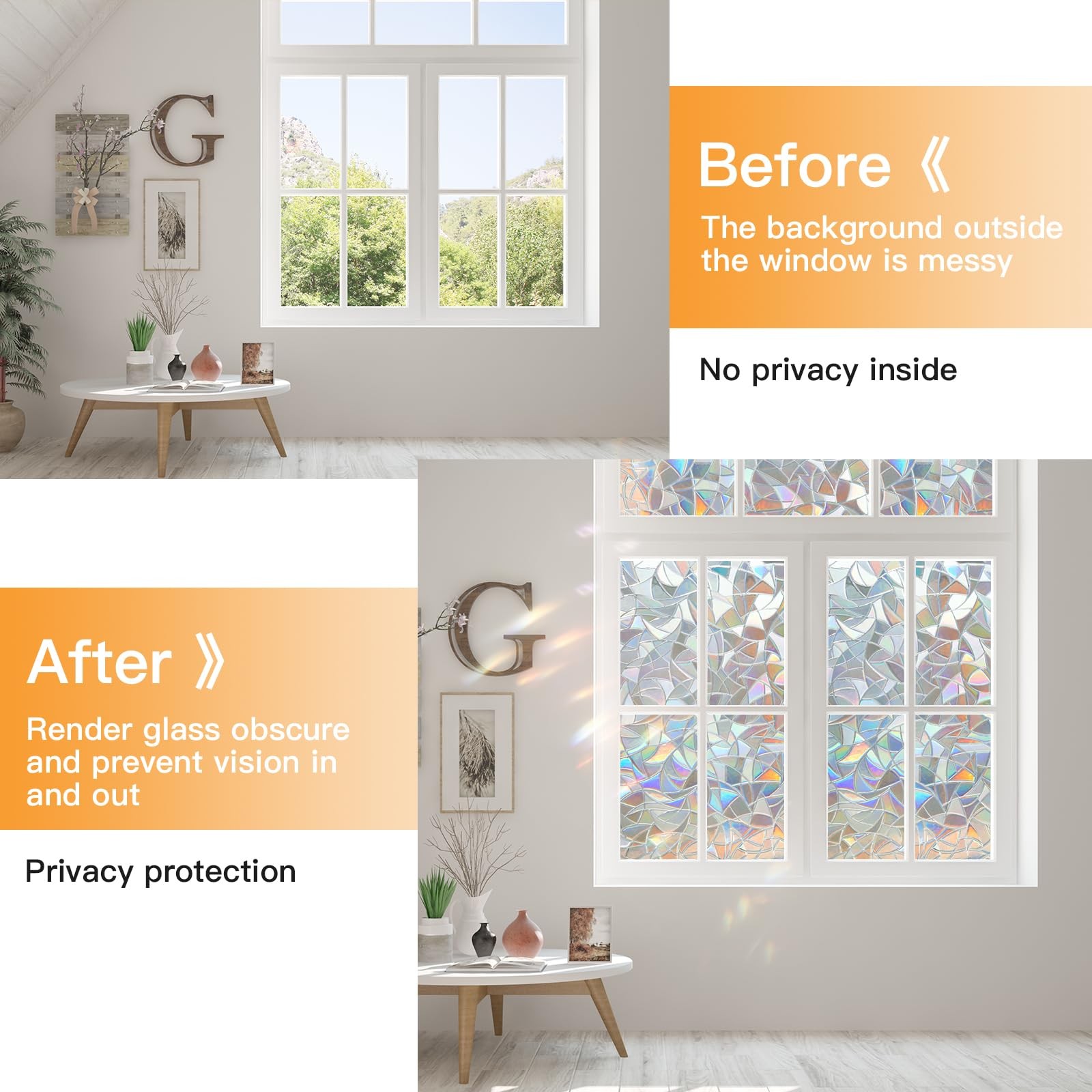 Rainbow Window Film Static Cling Decorative Glass Privacy Tint 17.5 x 78.7