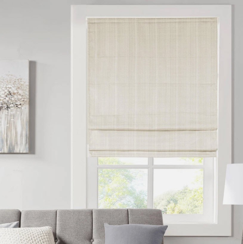 Madison Park Galen Cordless Roman Shade 31W X 64H Sheen Ivory Room Darkening