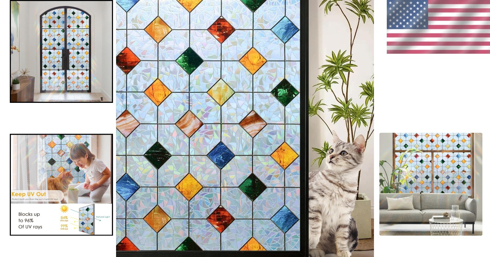 DKTIE Colorful Gem Lattice Pattern Decorative Window Privacy Film Rainbow Staine