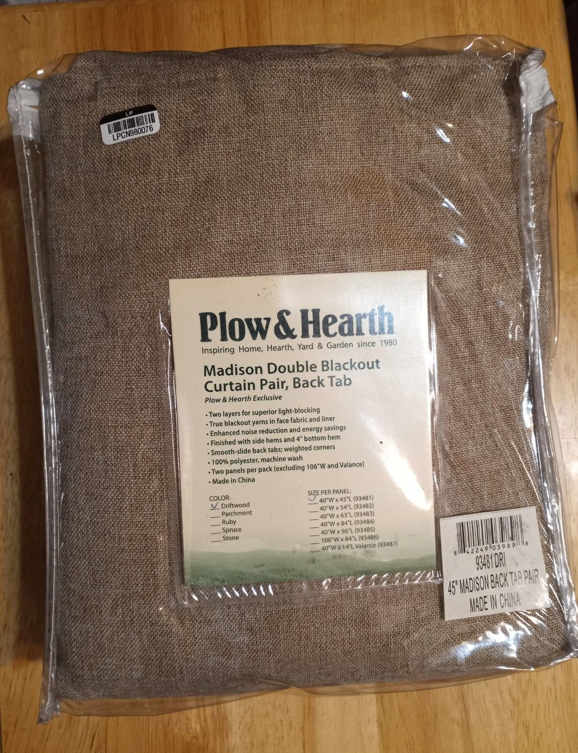 Plow & Hearth Madison Double Blackout Curtain Panels Driftwood 40″ W x 45″ L