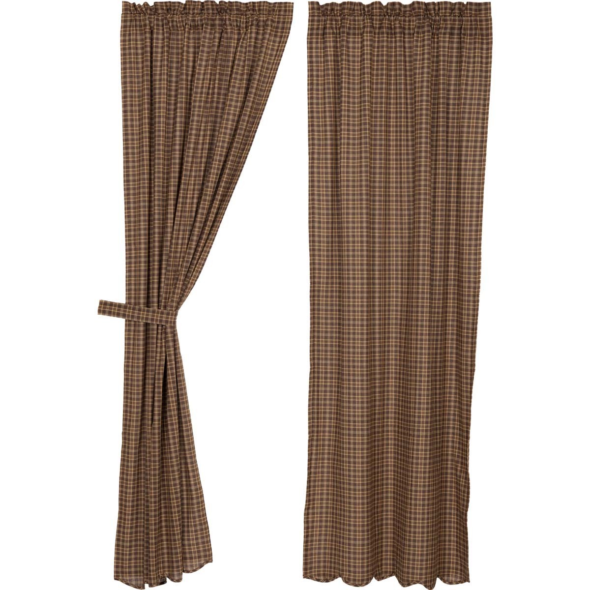 Prescott Rustic Plaid Scalloped Lined Country Cottage Window Panels 2 Sizes