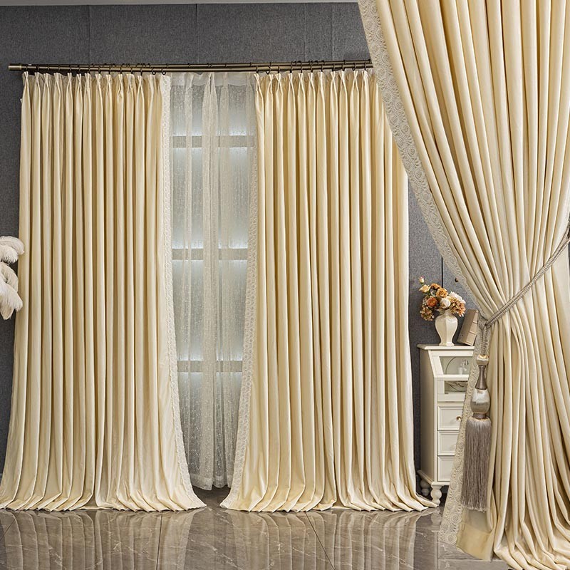 customize thick velvet cream white cloth blackout curtain tulle drape C2200