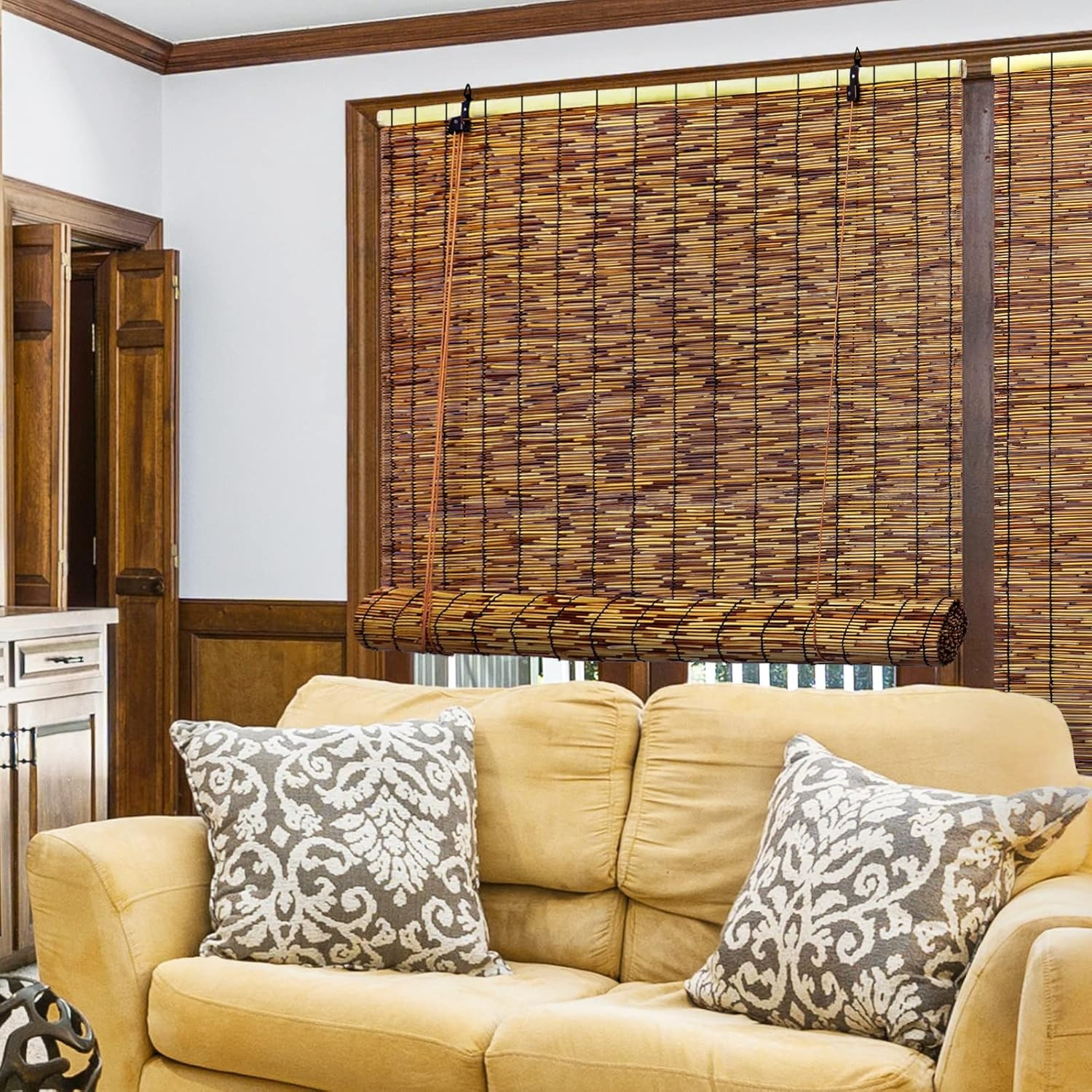Bamboo Roll-Up Shade,2 Pack Roller Shutters Retro Curtains,47″ W X 71″ H Window