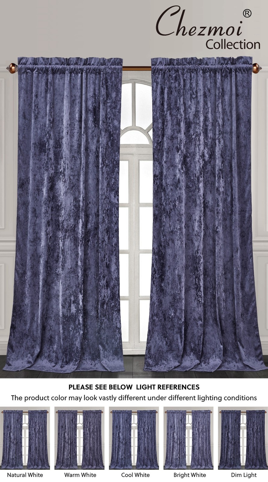 Chezmoi Collection Lux Velvet Curtains Set Rod Pocket Drapes, Set of 2 Panels