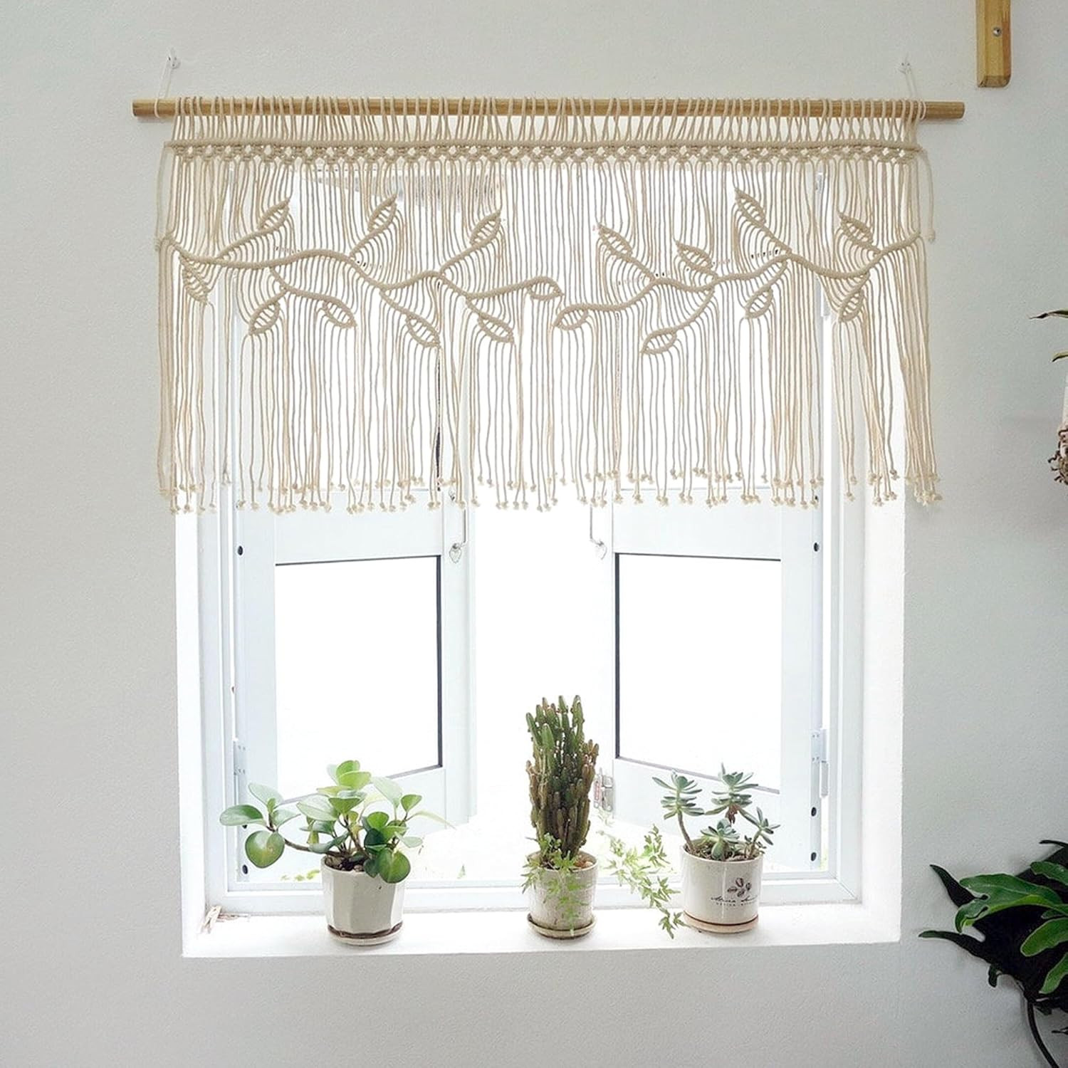 Macrame Valance Curtain for Kichen Windows 35.43*23.62Inch Farmhouse Boho Curtai