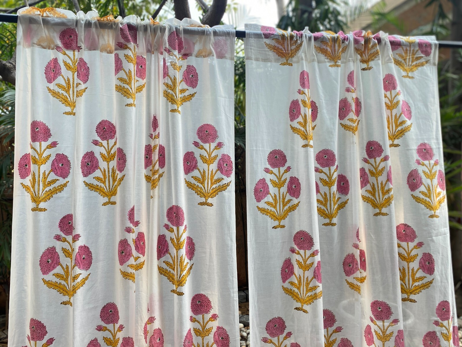 Pink hand block Print Curtain Panels Set of 2 pcs Indian Cotton Curtains