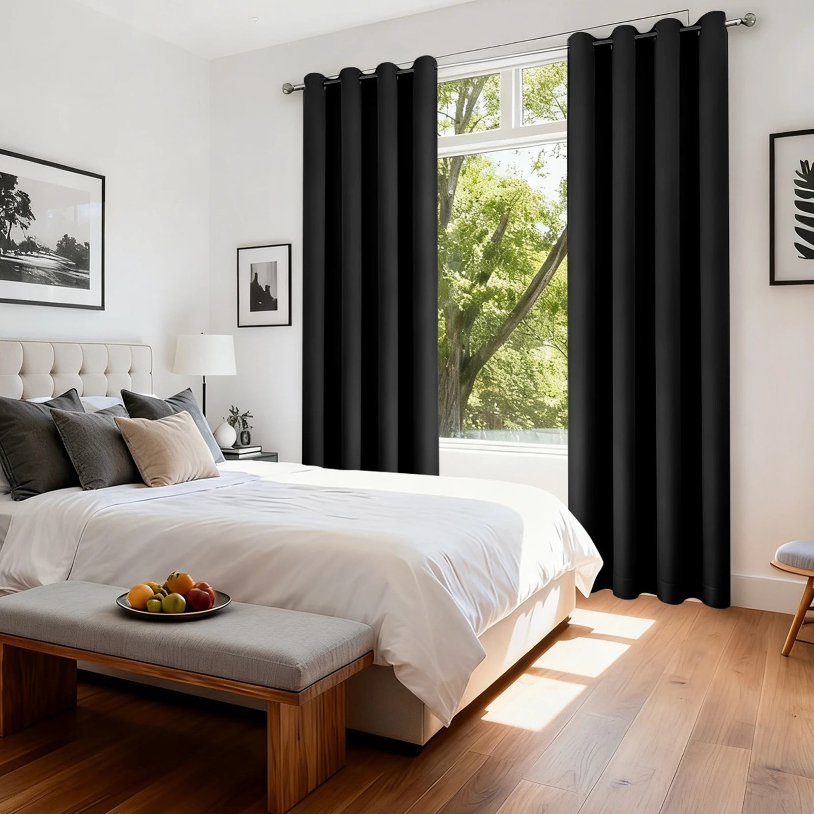 Pair of Blackout Curtains Eyelet Ring Top Ready Made Thick Thermal Curtain Set