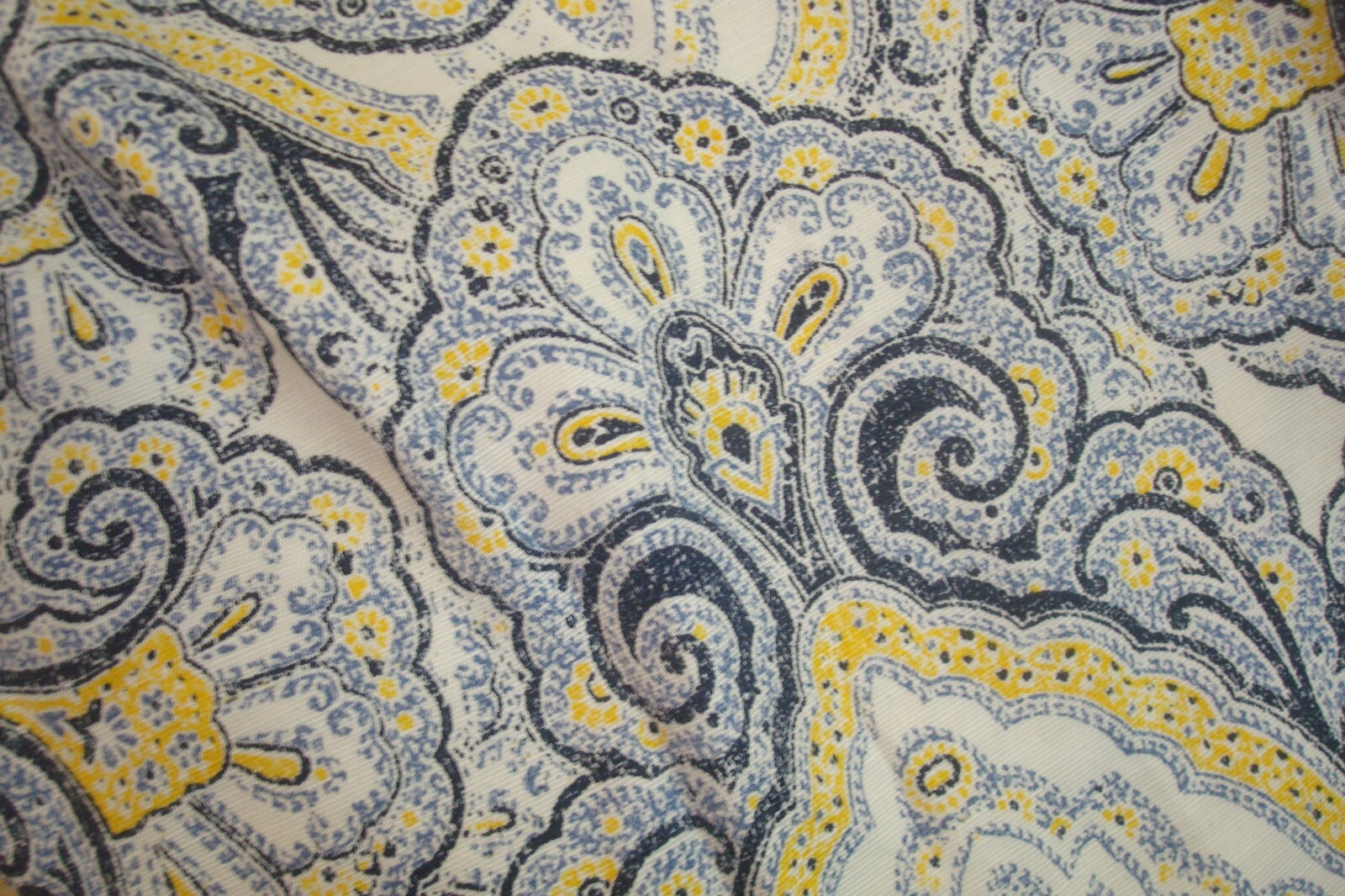 NWT 2 pc Tahari Window Panel Curtains Rod Pocket Paisley Blue Yellow 37″x 84″ lg