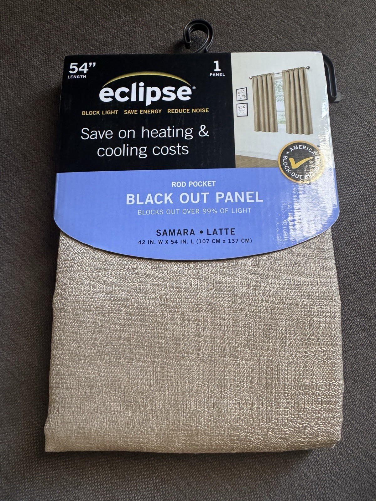 Eclipse Curtain 1 Panel Samara Latte 54” Blackout Rod Pocket New