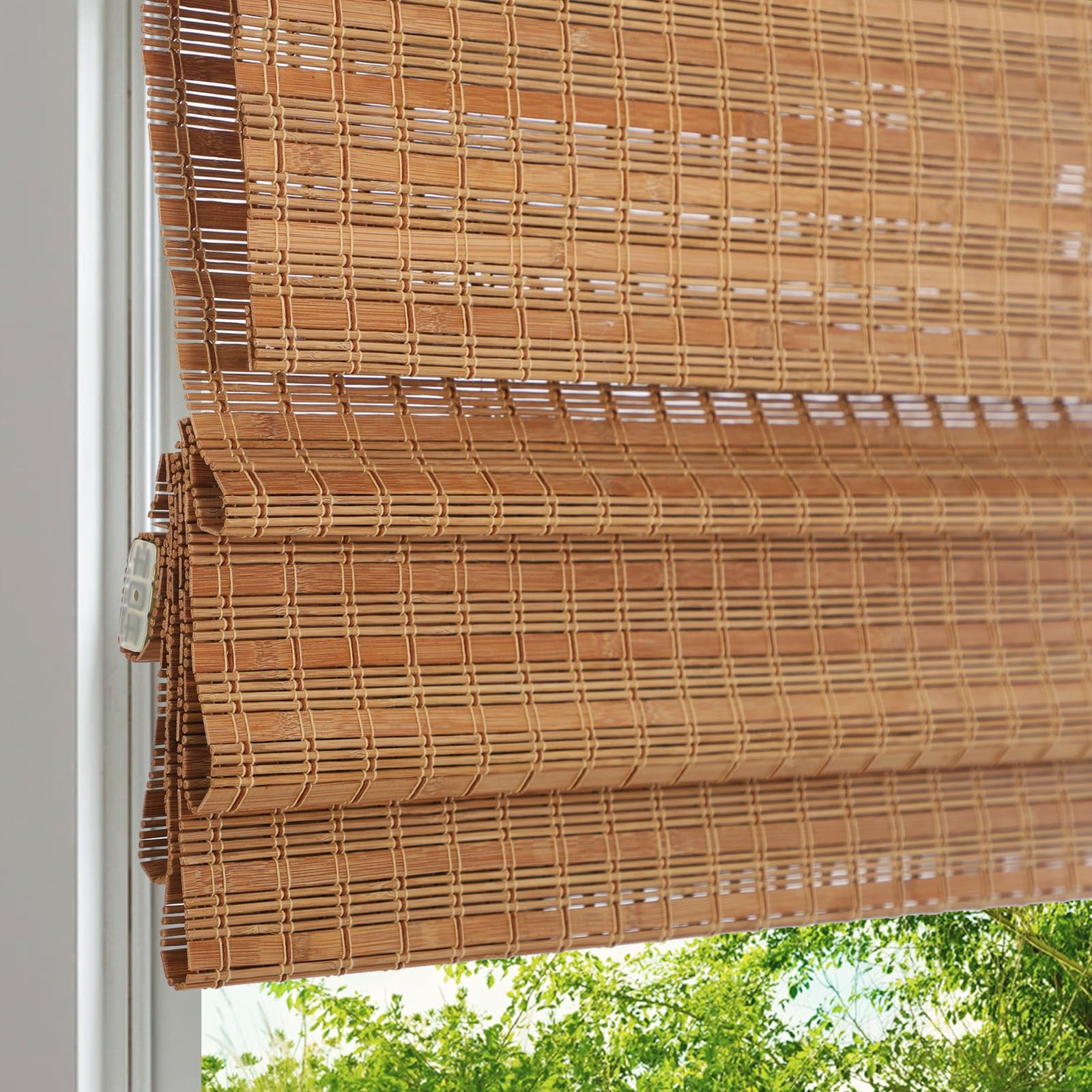 Cordless Wood Window Blinds, Bamboo Sheer Light Filtering Woven Roman Shades,…