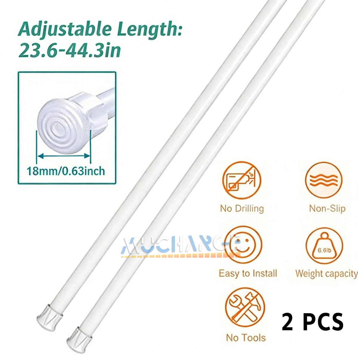 Adjustable Telescopic Rods 23-44 in Length Spring Tension Curtain Rod White
