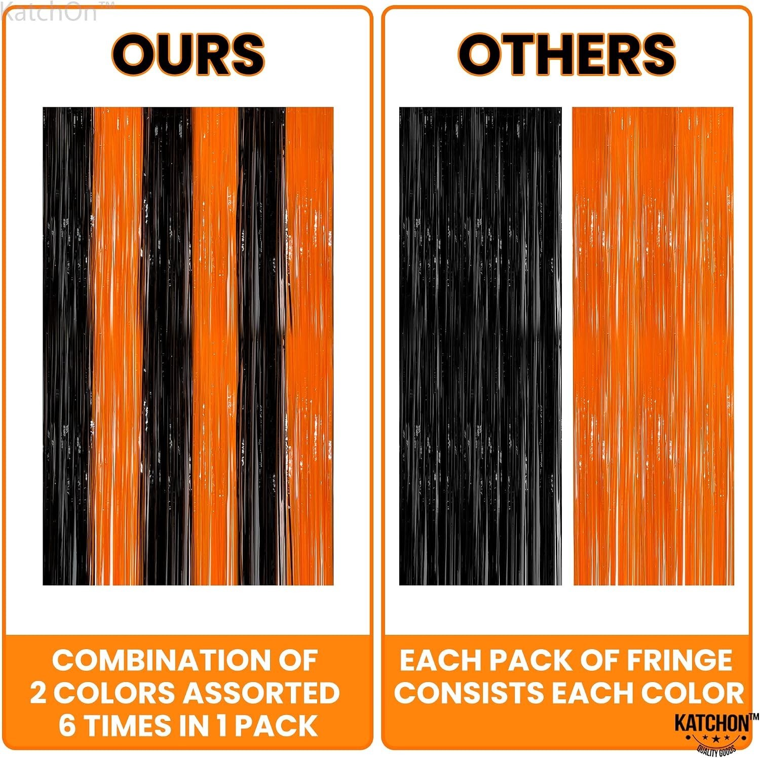 Black and Orange Foil Fringe Curtain – XtraLarge 3.2×8 Feet, Pack of 2 | Oran…