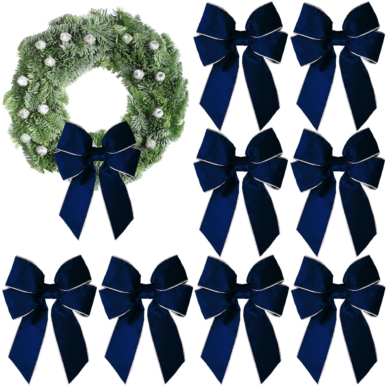 8 Pieces Christmas Wreath Bow, Christmas Bows Blue Farmhouse Bow New Year Tre…