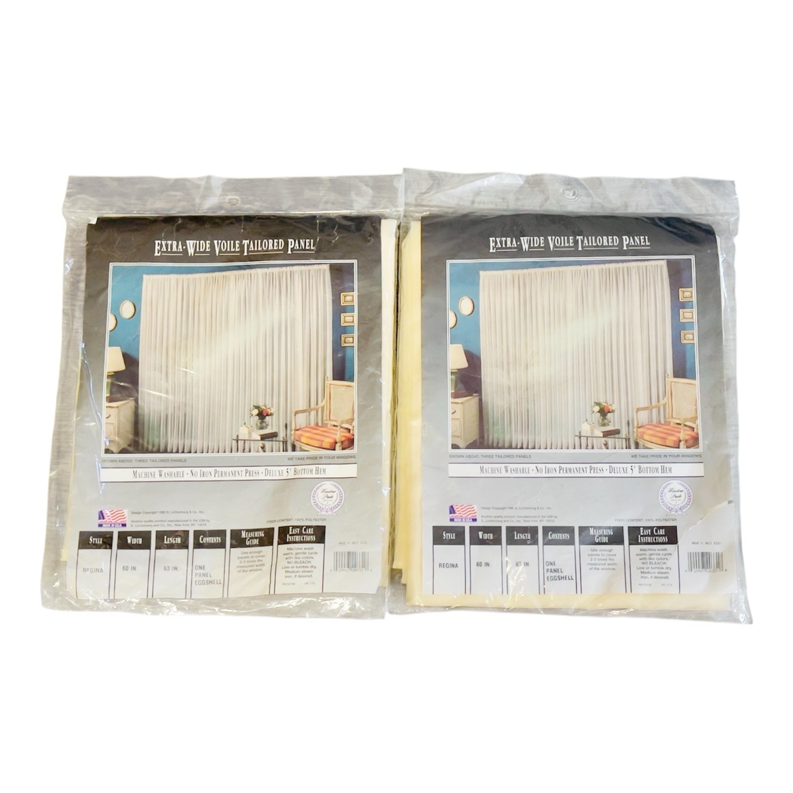 2 Vintage 90’s Lichtenberg Curtain Panels Eggshell 60×63 Wide Voile Tailored New