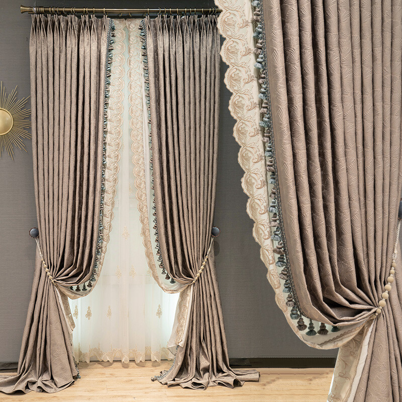gorgeous modern coffee jacquard floor-to-ceiling thick cloth curtain drape C1768