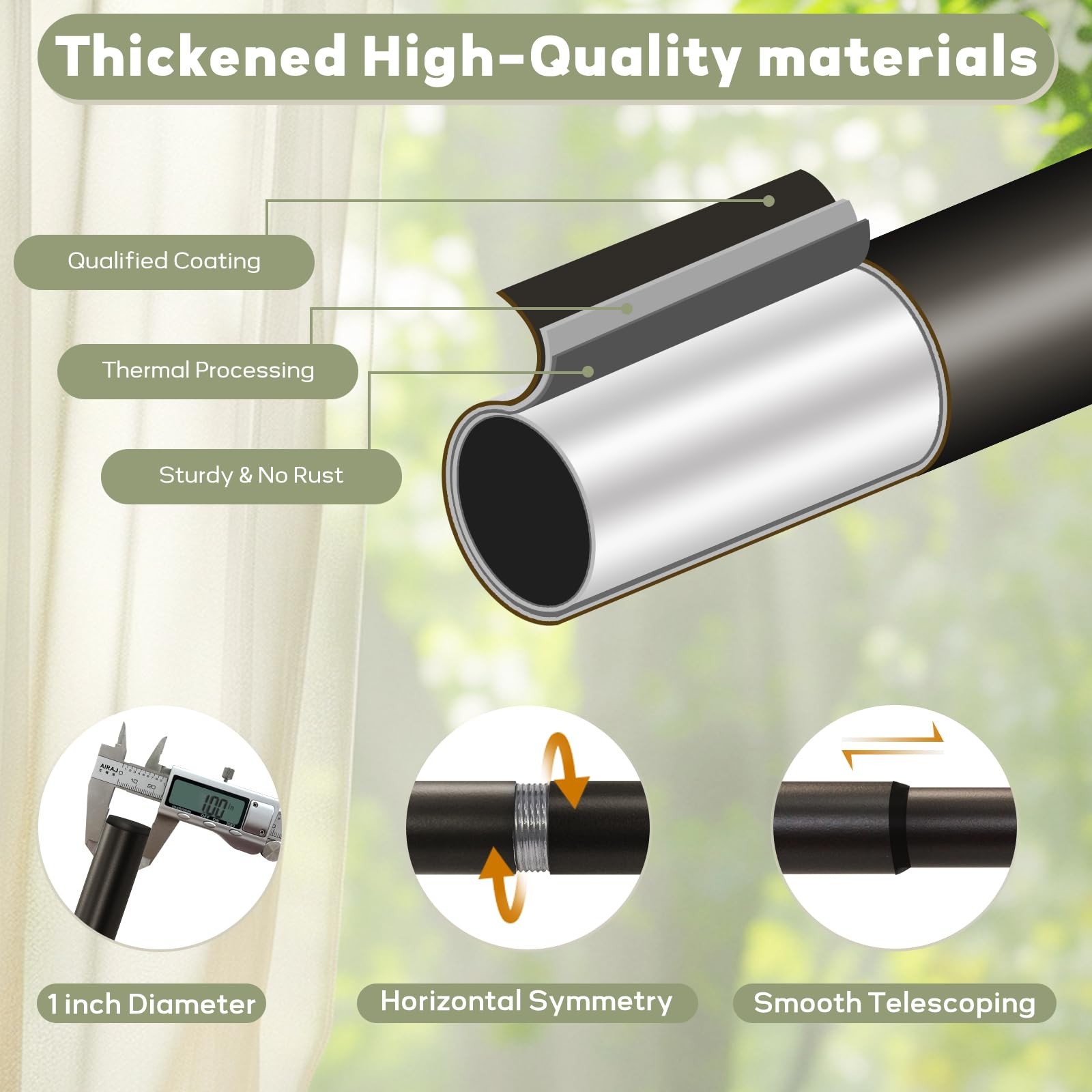 Heavy Duty Adjustable Double Curtain Rod for Windows 28 to 48 Inches – 1 Inch…