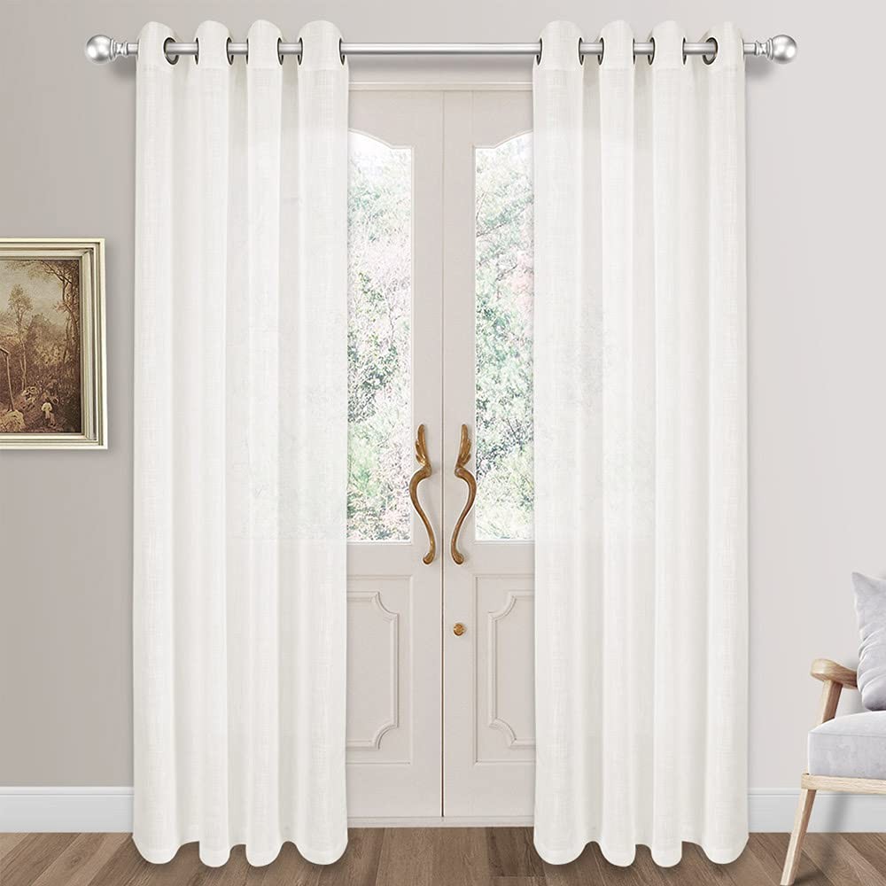 Palma Linen Textured Semi Sheer Curtains Grommet Linen Drapes 90 Inches Long …