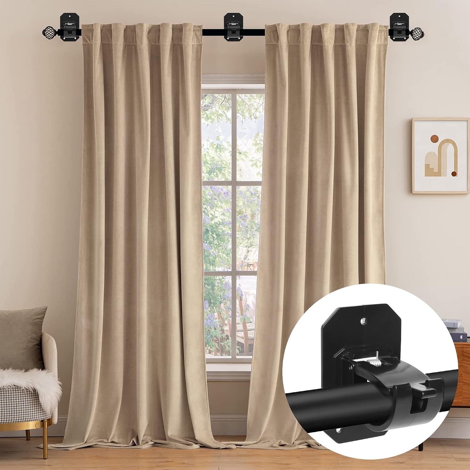 8PCS Upgraded No Drill Curtain Rod Brackets No Drilling Self Adhesive Curtain
