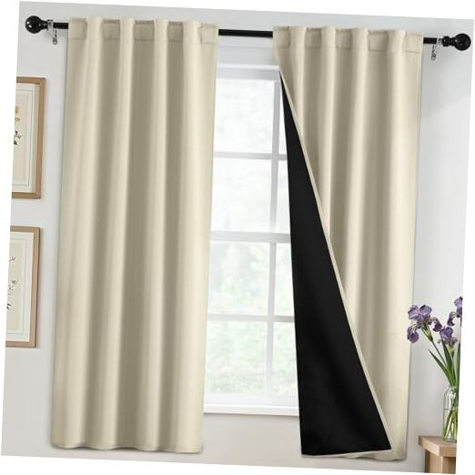 100% Blackout Curtains for Bedroom,63 Inch 40″W x 63″L (Pack of 2) Cream