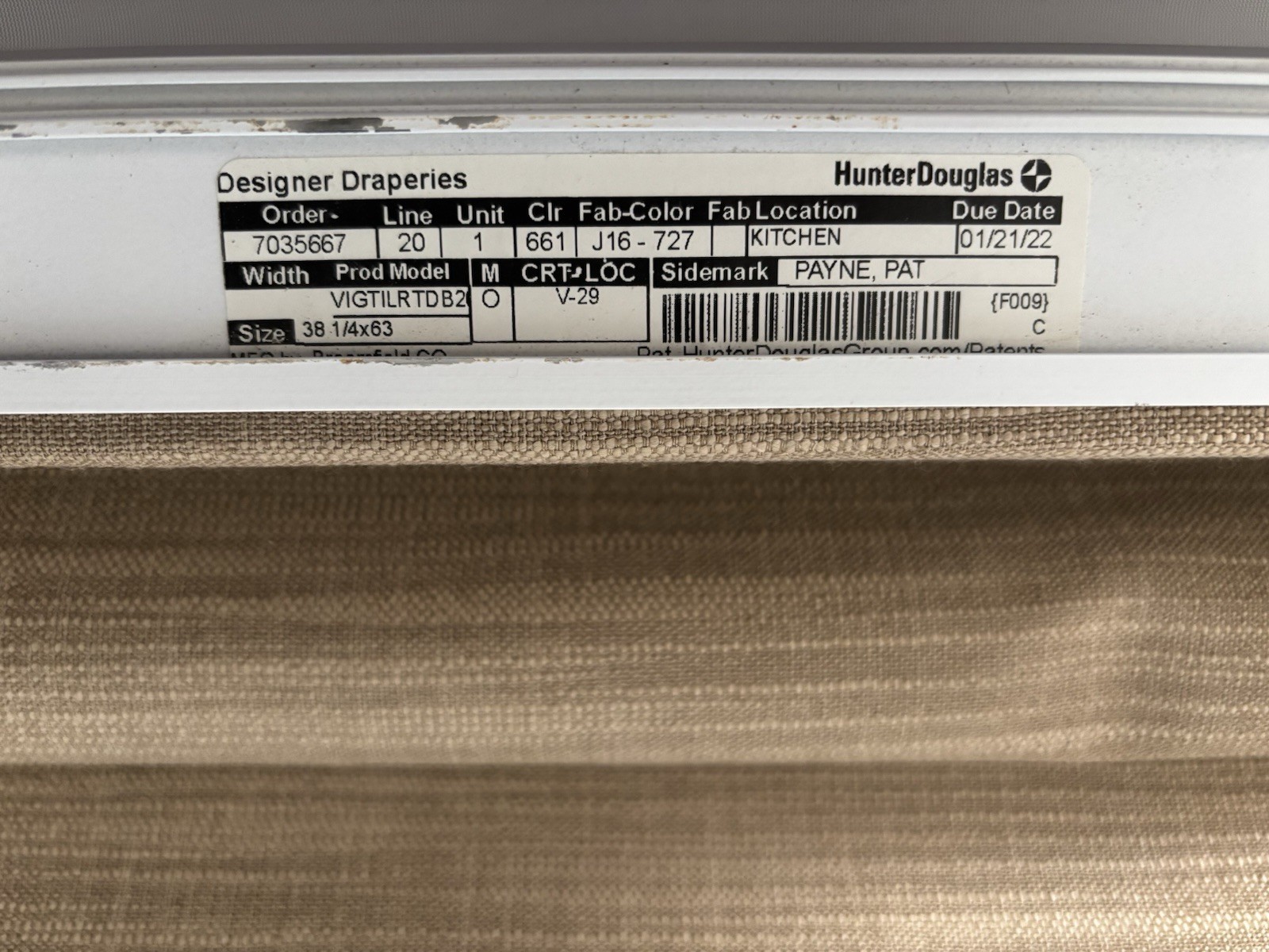 Hunter Douglas 2022 Designer Draperies 38 1/4 x 63 inches
