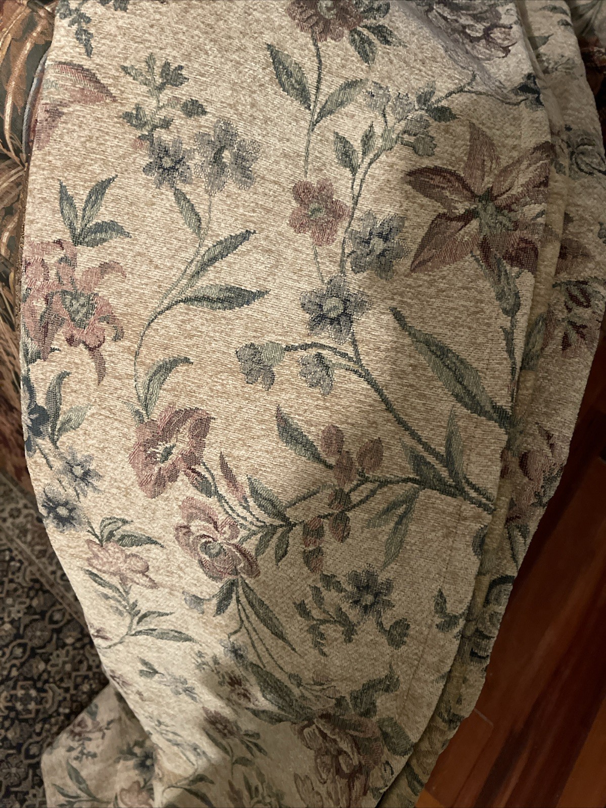 1 Pair Of Vintage Victorian 50 X 86 GoldTan Multi Tapestry Floral Curtain Panels