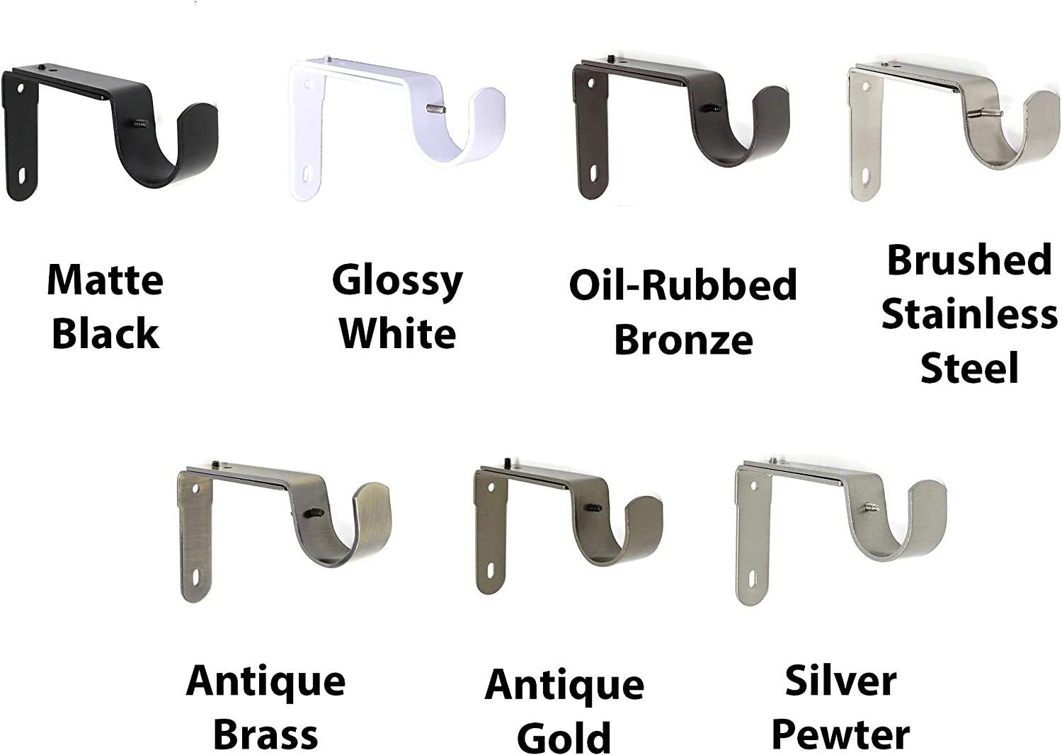 2Pcs Long Solid Zinc Curtain Rod Holders Bracket Fit to 1″, 1-1/8″ 1-1/4″ Rod.